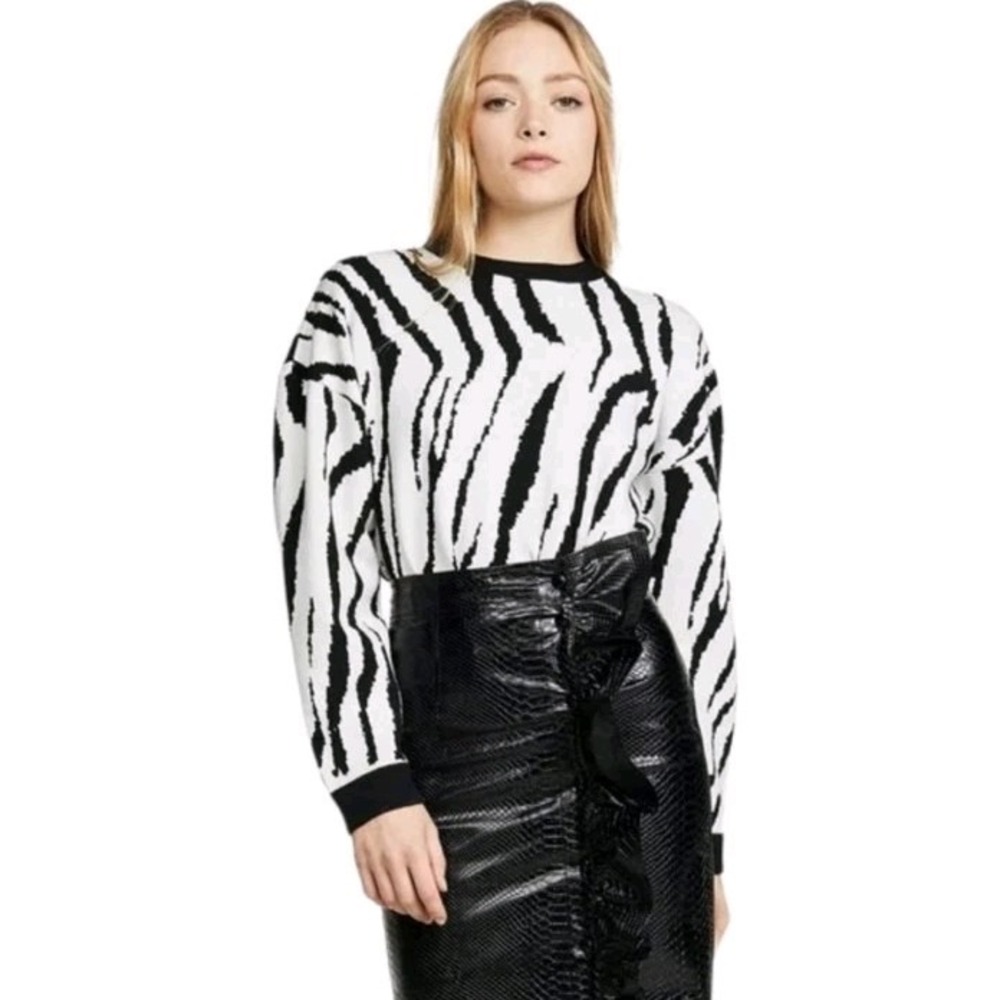 Endless Rose Women's L Zebra Print Knit Soft Pullover Sweater Whimsigoth